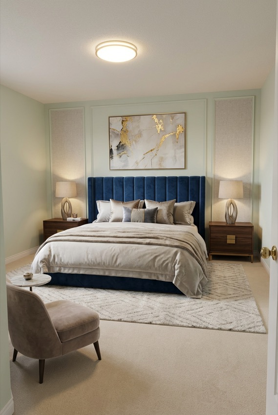 Staged room visual prepared for video tour generation